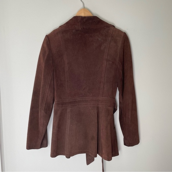 Vintage Suede Belted Jacket Size XS Brown 70s 80s Retro Western Boho - Picture 4 of 9